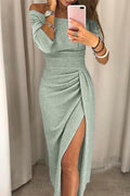 Riley | Elegancka Sukienka z Drape i Wycięciem na Ramionach