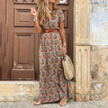 Agnes | Sukienka Maxi Boho z Dekoltem w Serek
