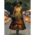 Maren | Sukienka Maxi A-Line z Wydrukiem Czarownicy na Halloween