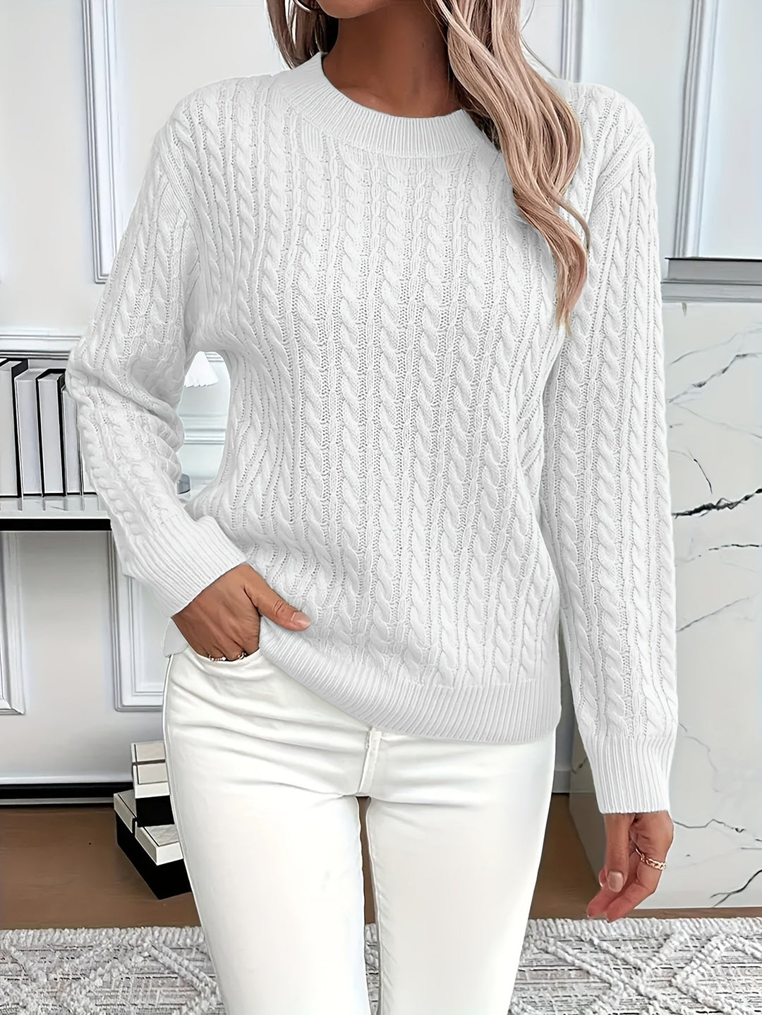 Faye | Sweter z okrągłym dekoltem w splot kablowy