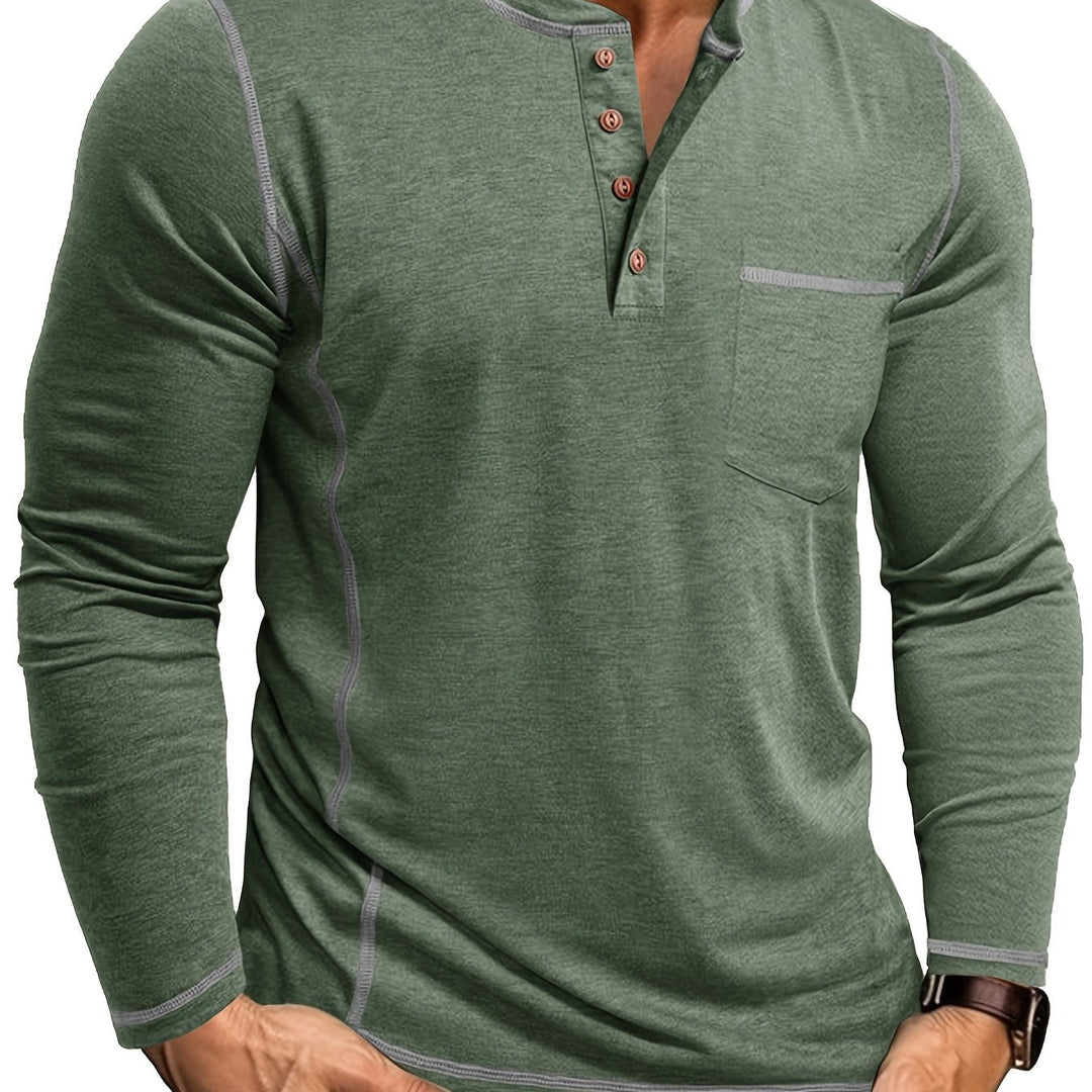 Reuben | Longsleeve Henley z Kontrastowym Szwem
