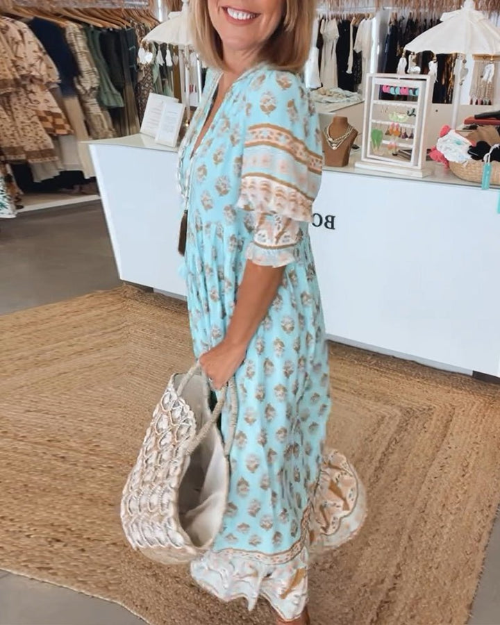 Mana | Elegancka Kwiatowa Sukienka z Dekoltem w Serek