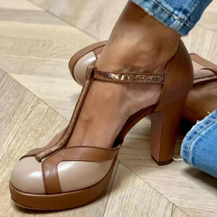 Marie | Eleganckie Sandały na Obcasie z T-Strap