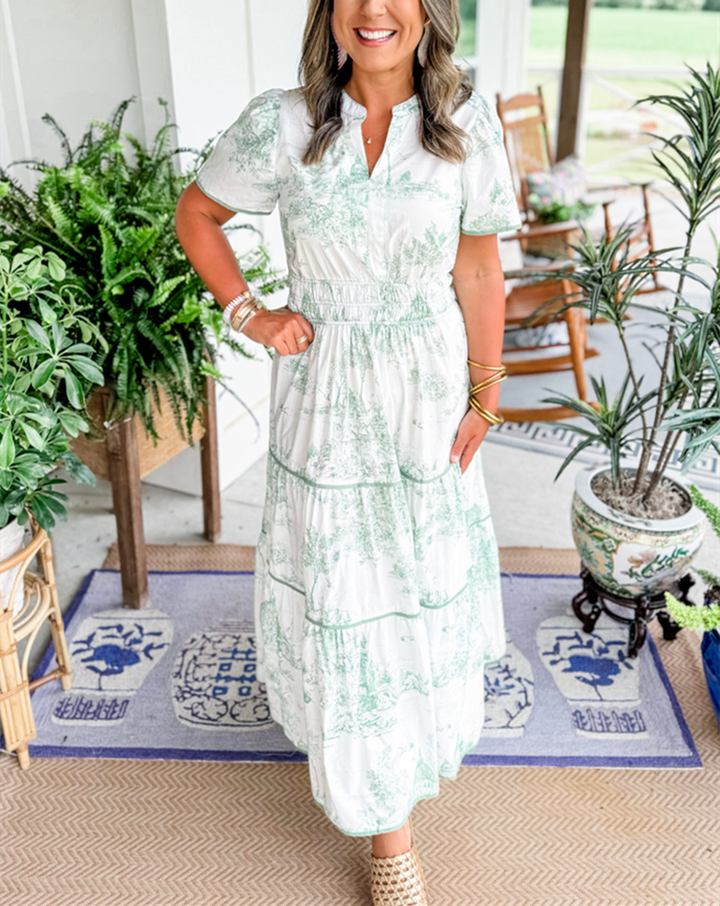 Eliza | Klasyczna Sukienka Maxi w Toile