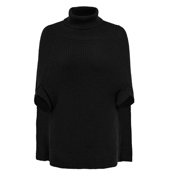 Damski Sweter Ponczo z Golfem i Rozcięciami na Rękawach
