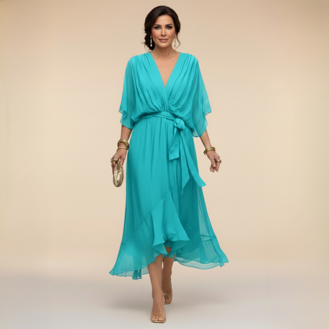 Abigail | Stylowa Sukienka Chiffonowa z Dekoltem w Serek
