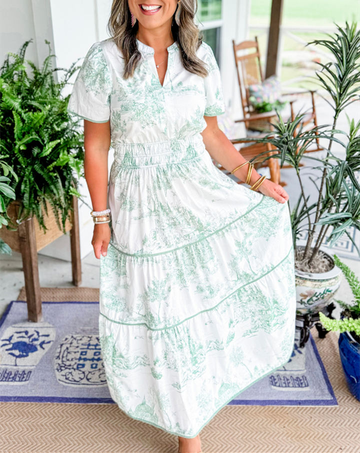 Eliza | Klasyczna Sukienka Maxi w Toile
