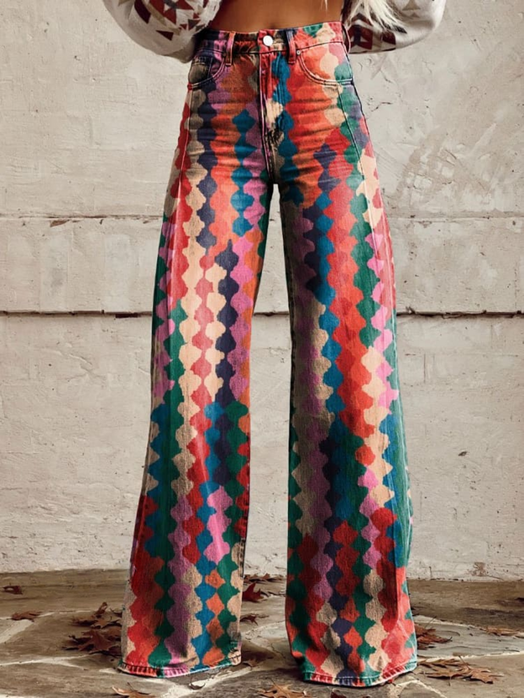 Amelia | Eleganckie Spodnie Boho w Wzór Diamentowy