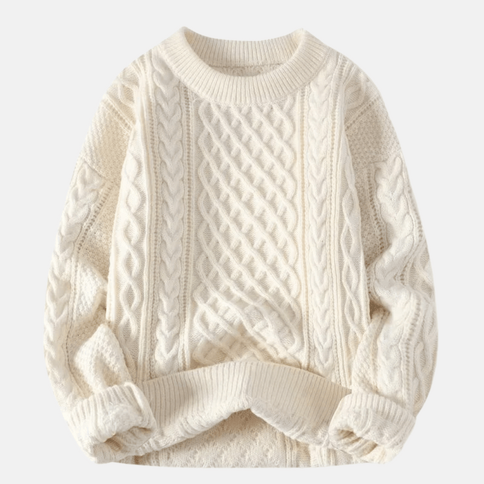 Męski Sweter z Warkoczowym Wzorem i Okrągłym Dekoltem