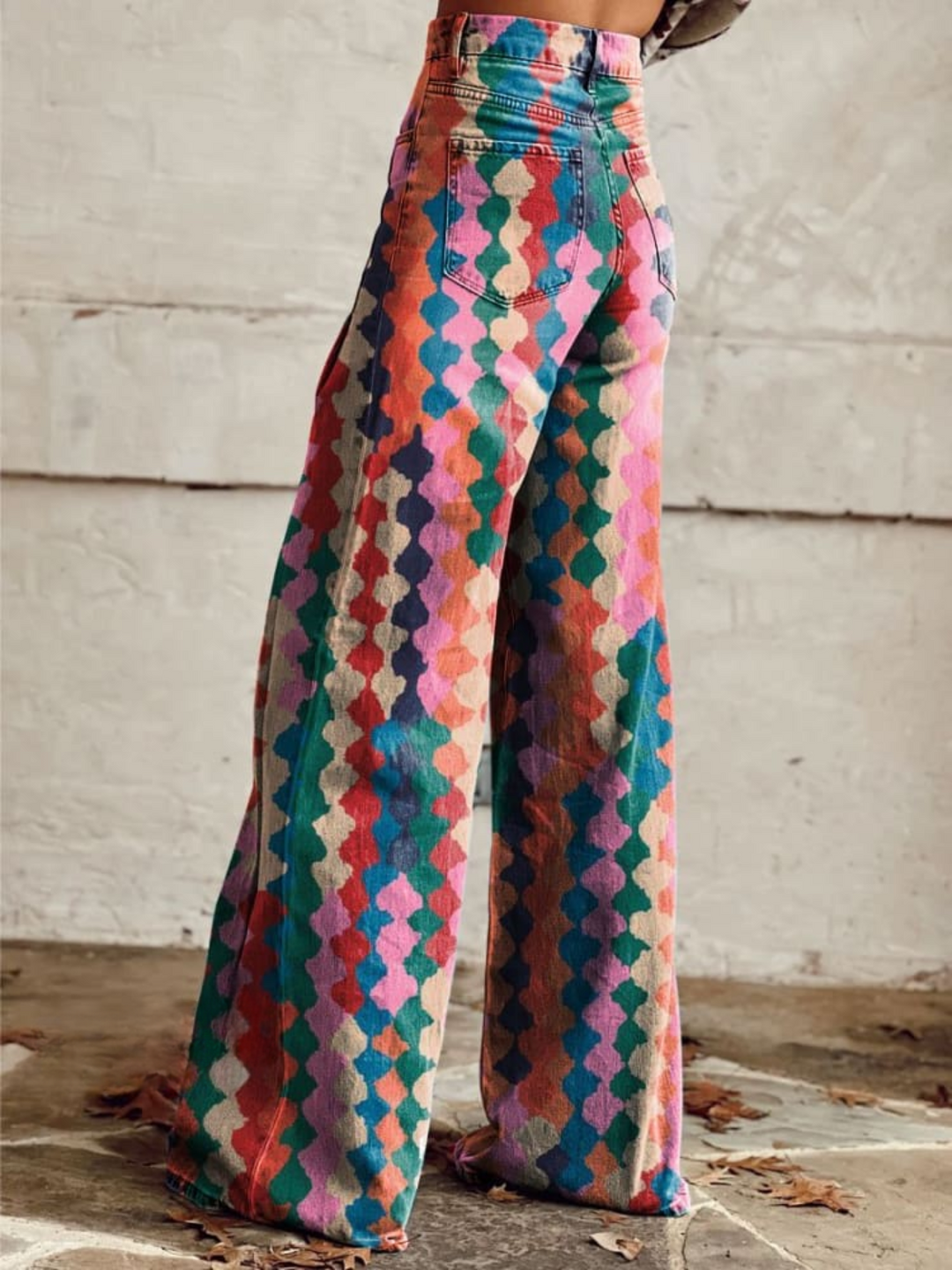 Amelia | Eleganckie Spodnie Boho w Wzór Diamentowy