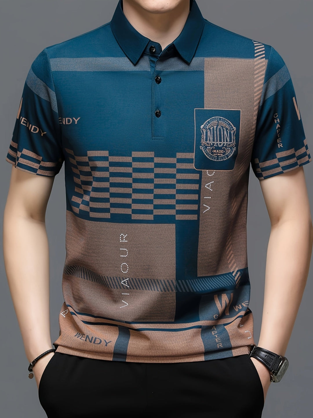 Nathaniel | Elegancka koszulka polo w kolorowe bloki