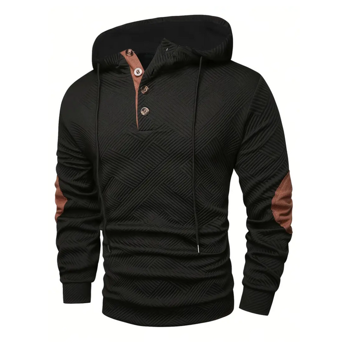 Męska Bluza z Kapturem Half-Button z Kontrastowymi Detalami