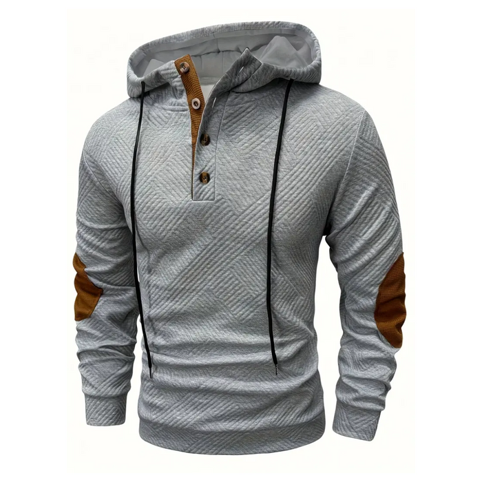Męska Bluza z Kapturem Half-Button z Kontrastowymi Detalami