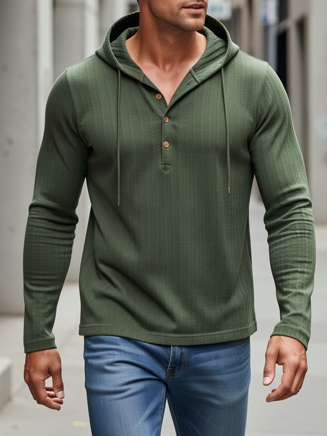 Rowan | Teksturowany Henley z Kapturem