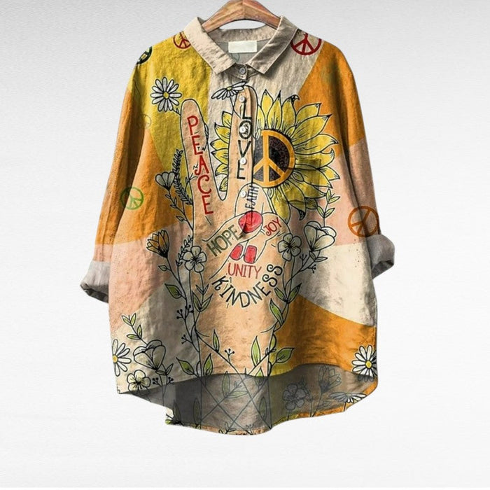 Loretta | Nowoczesna Hippy Boho Bluzka z Kołnierzykiem