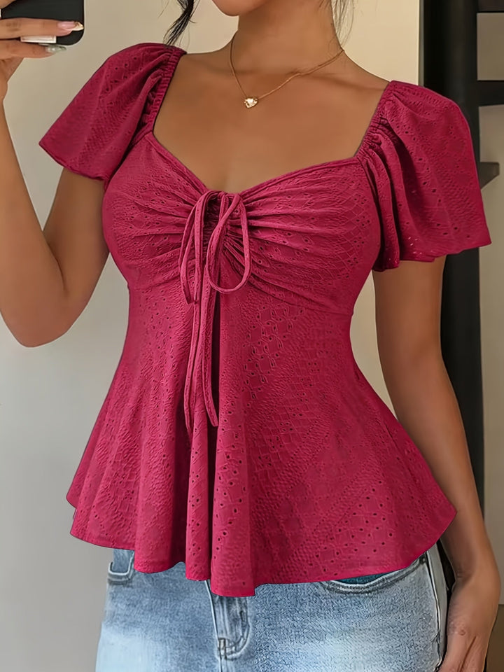 Josephine | Bluzka z Peplum i Rękawami w Stylu Flutter