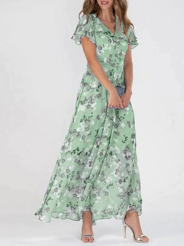 Lilia | Elegancka Kwiatowa Sukienka z Krótkim Rękawem
