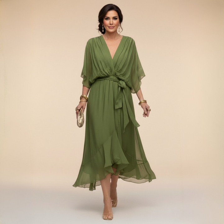 Abigail | Stylowa Sukienka Chiffonowa z Dekoltem w Serek