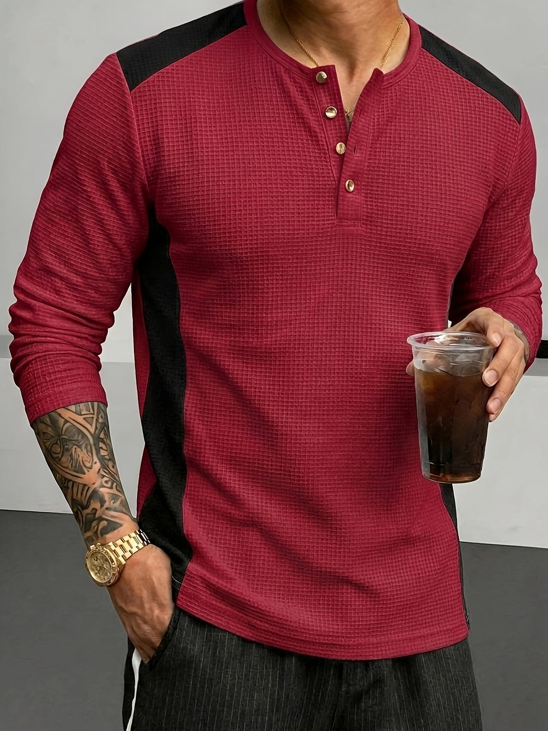 Curtis | Teksturowany longsleeve Henley
