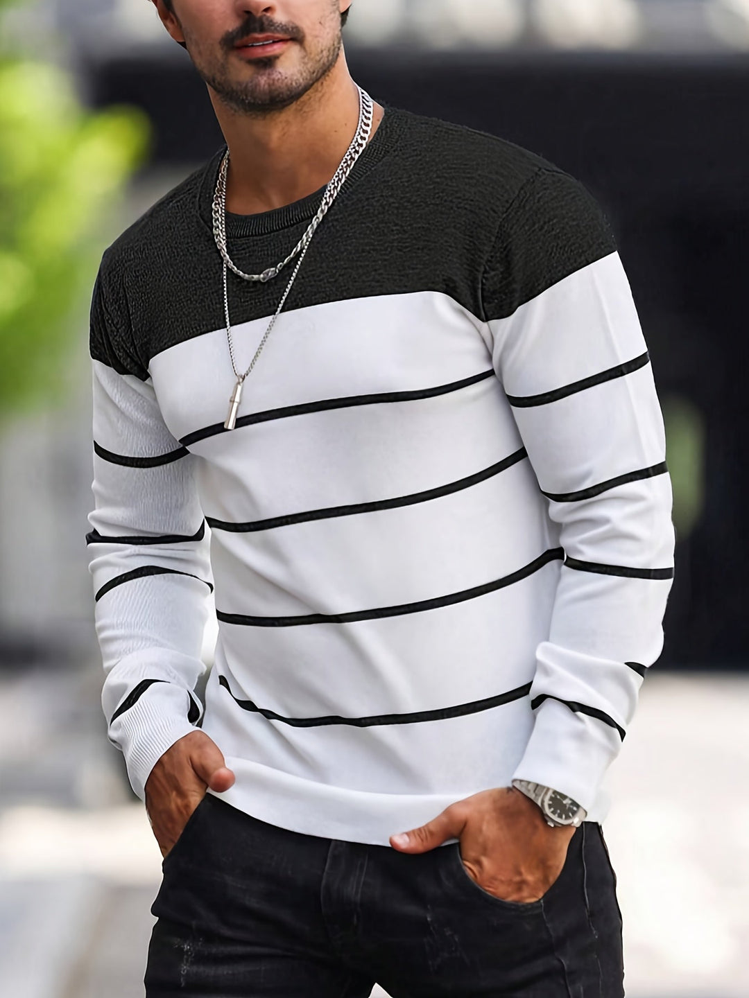 Henry | Sweter z dekoltem w serek w paski