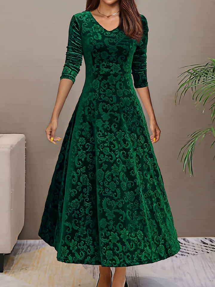Adeline | Elegancka Midi Sukienka z Długim Rękawem