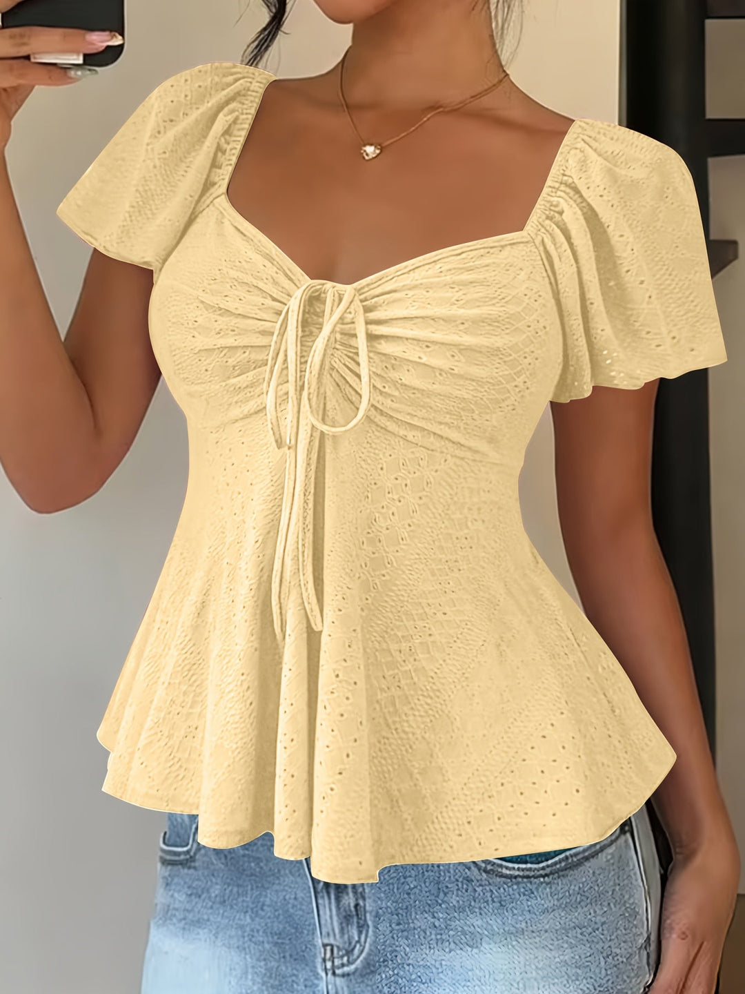 Josephine | Bluzka z Peplum i Rękawami w Stylu Flutter