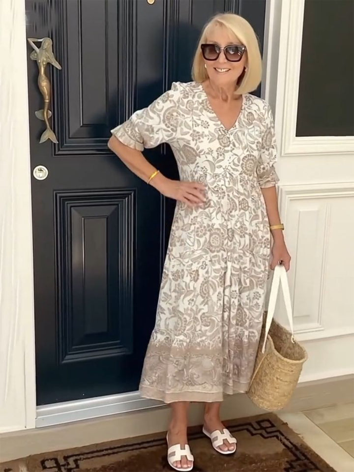 Rosalie | Elegancka Sukienka Kwiatowa z Dekoltem w Serek