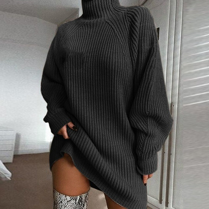 Laura | Sukienka swetrowa oversize z golfem z grubej dzianiny
