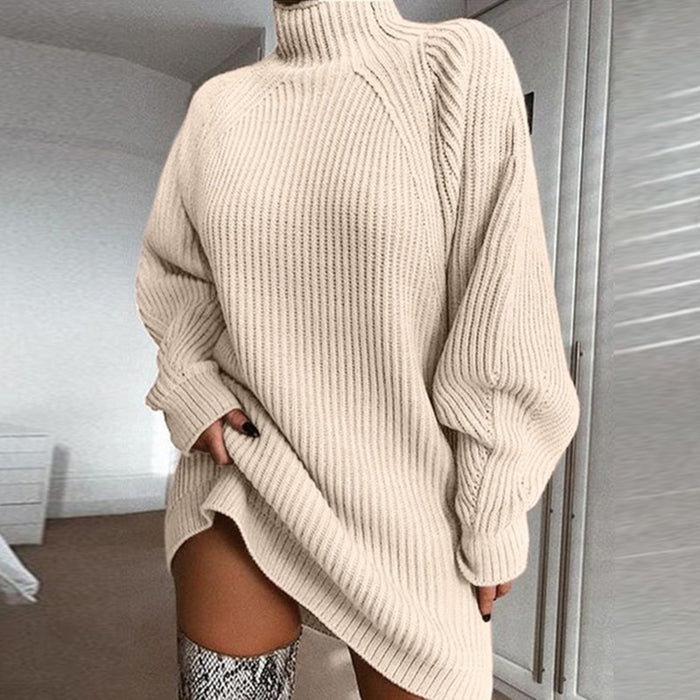 Laura | Sukienka swetrowa oversize z golfem z grubej dzianiny
