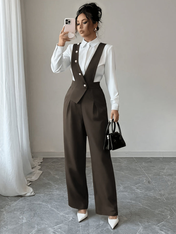 Coralie | Dopasowany Kombinezon o Szerokich Nogawkach