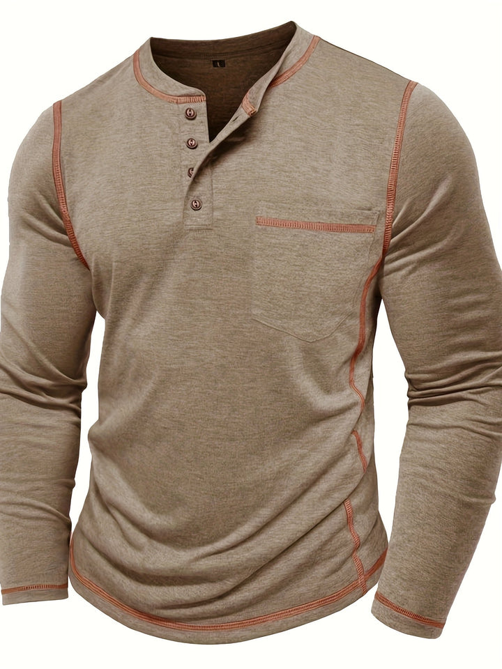 Reuben | Longsleeve Henley z Kontrastowym Szwem