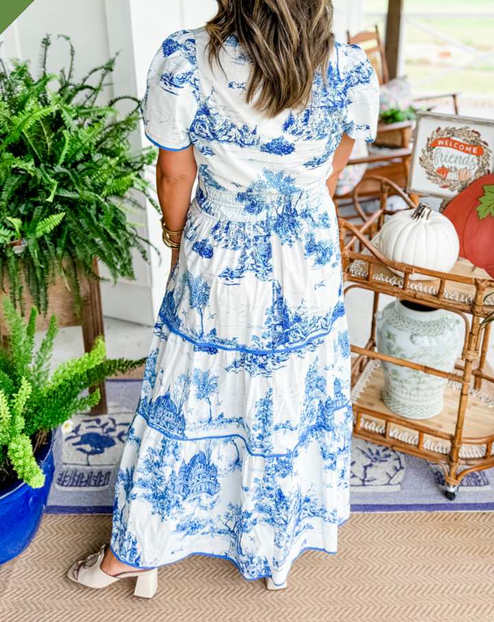 Eliza | Klasyczna Sukienka Maxi w Toile