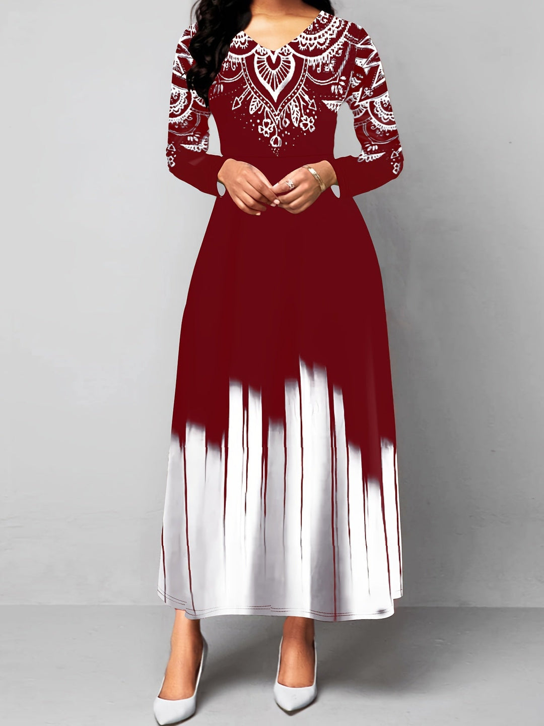 Nadia | Ornamentalny Print Flared Maxi Dress