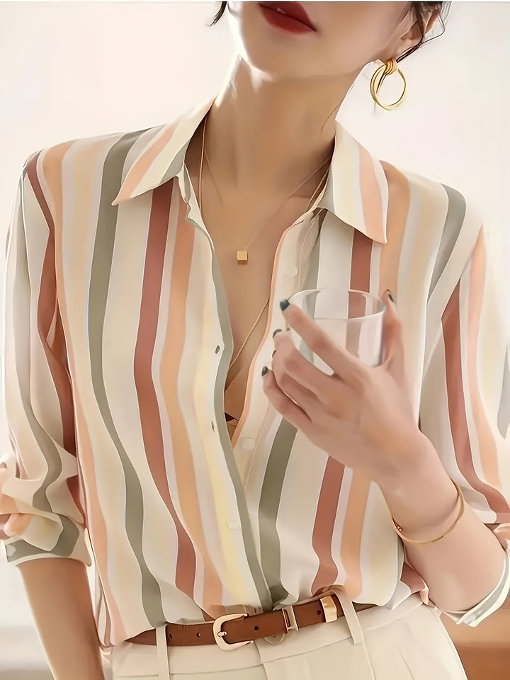 Marcella | Elegancka Koszula w Paski z Guzikami