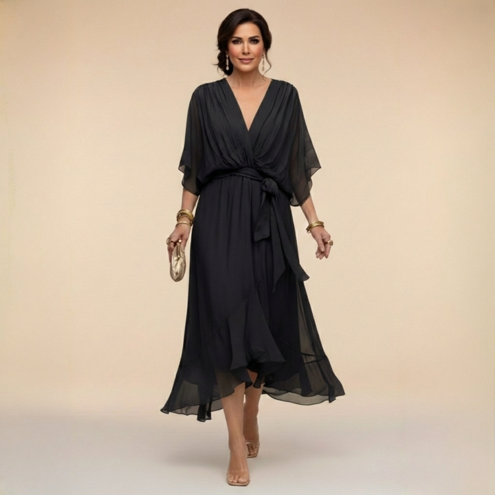 Abigail | Stylowa Sukienka Chiffonowa z Dekoltem w Serek