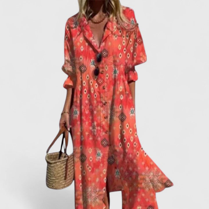 Paula | Elegancka, wielokolorowa sukienka boho