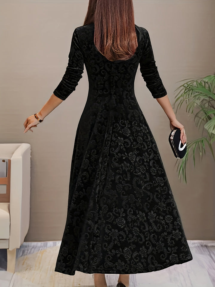 Adeline | Elegancka Midi Sukienka z Długim Rękawem