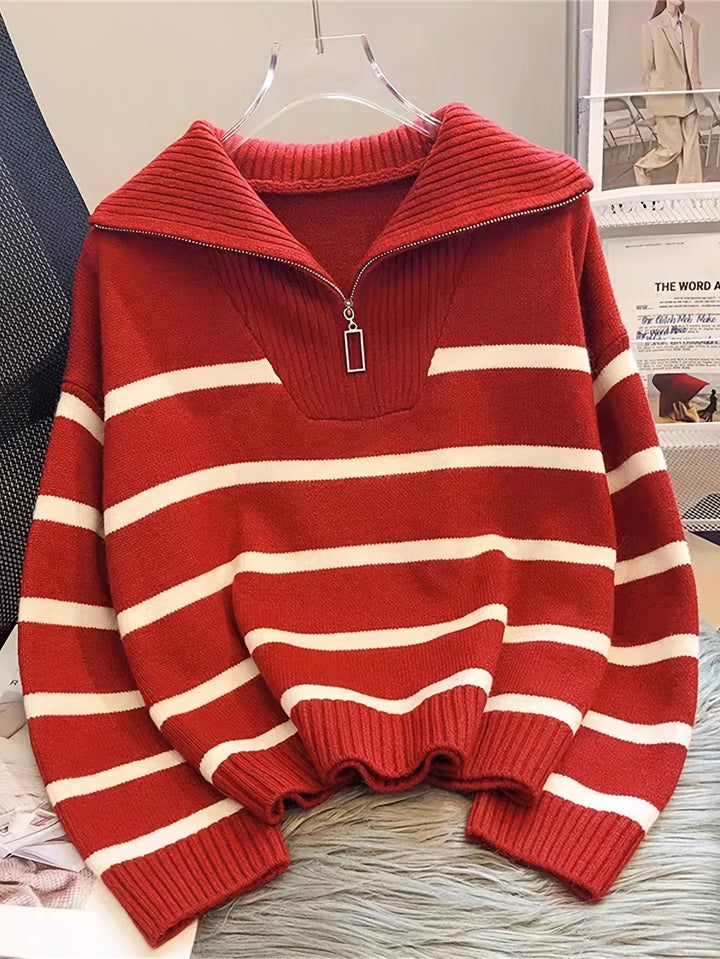 Sabina | Sweter z paskami na ćwierć zamku