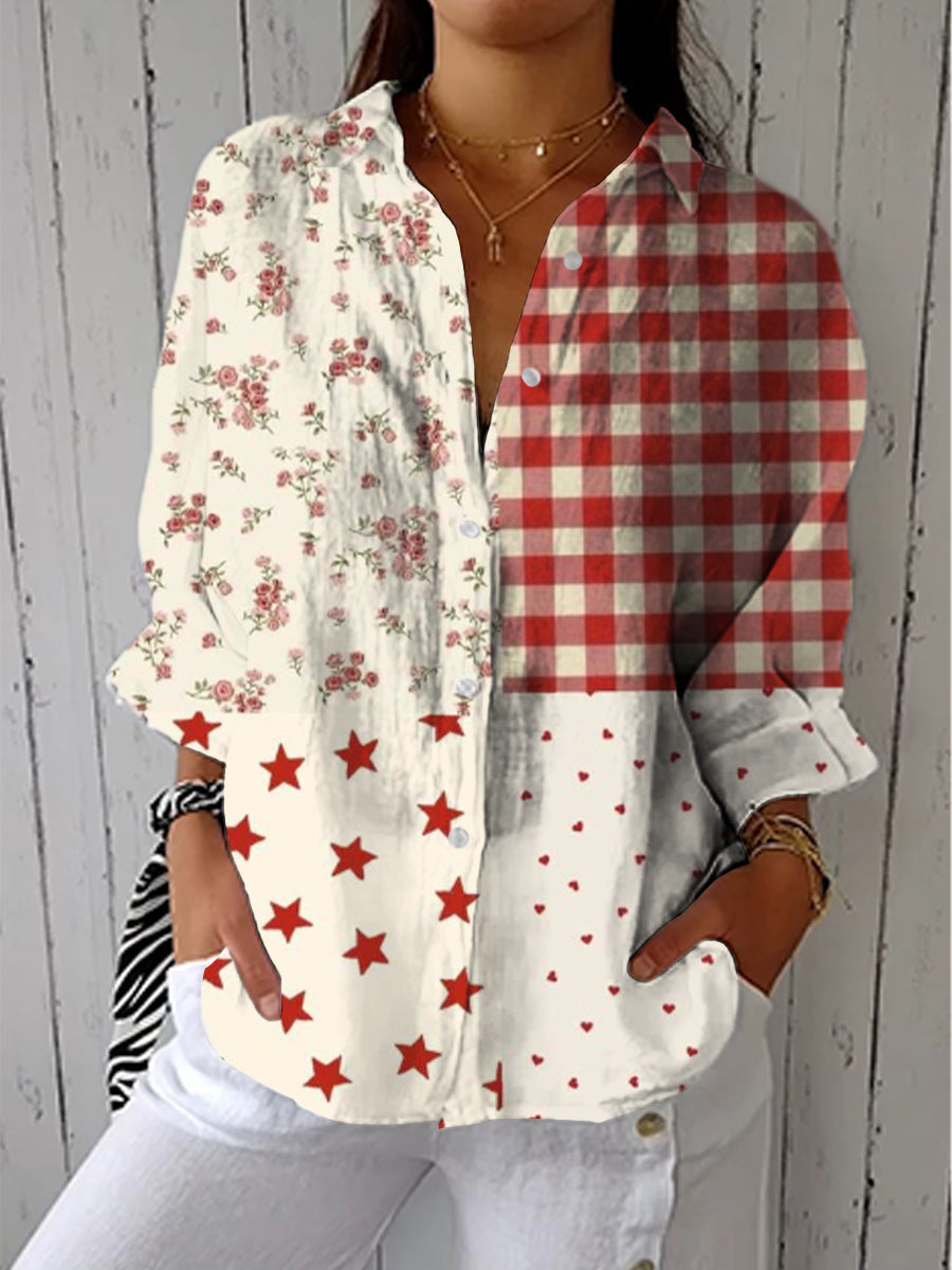 Clementina | Elegancka Bluzka Patchwork w Wielu Kolorach