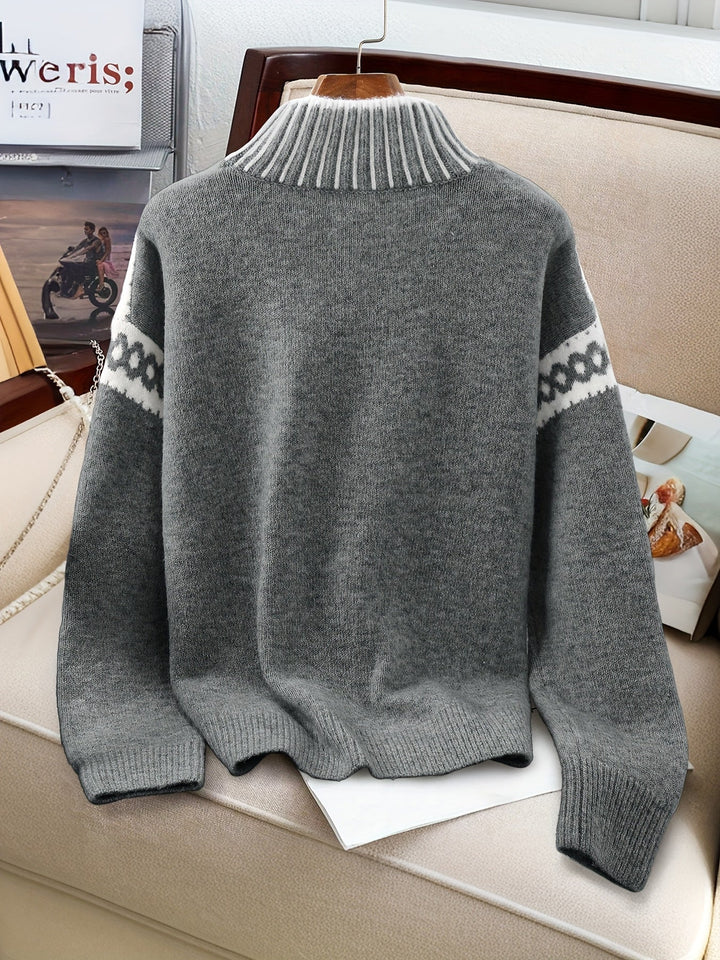 Corinna | Sweter z Mock-Neck w Kontrastowym Wykończeniu