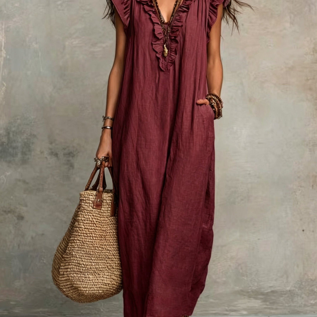 Marisol | Boho Maxi Sukienka z Falbanami