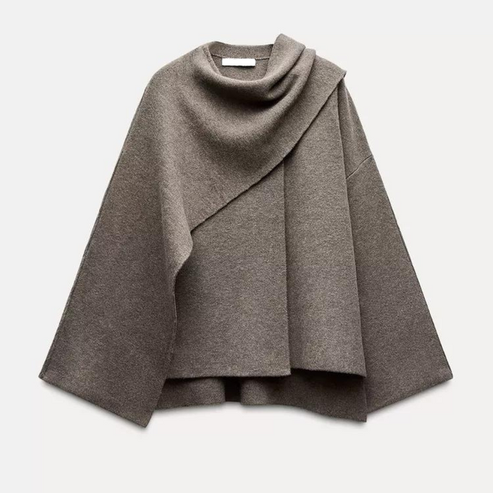 Damskie Cape Mantel z Draperią i Stójką