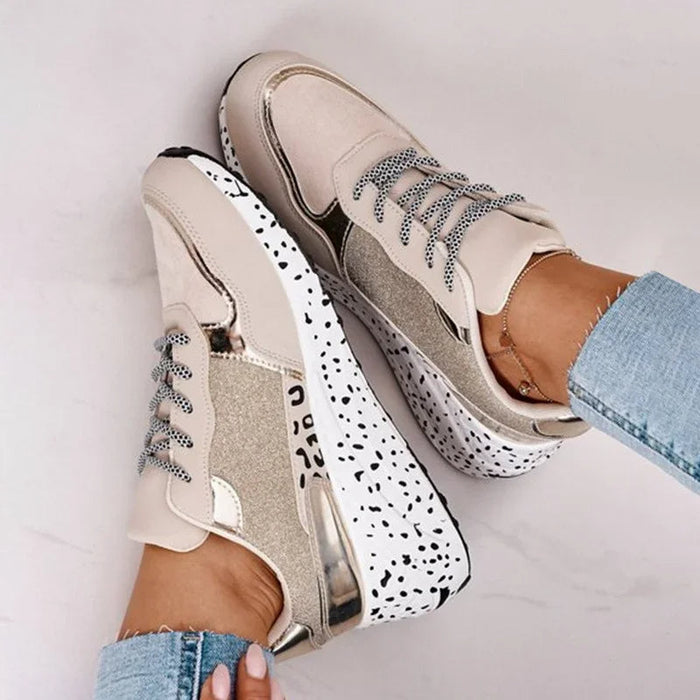 Damskie Sneakersy na Platformie z Wiązaniem i Wzorem