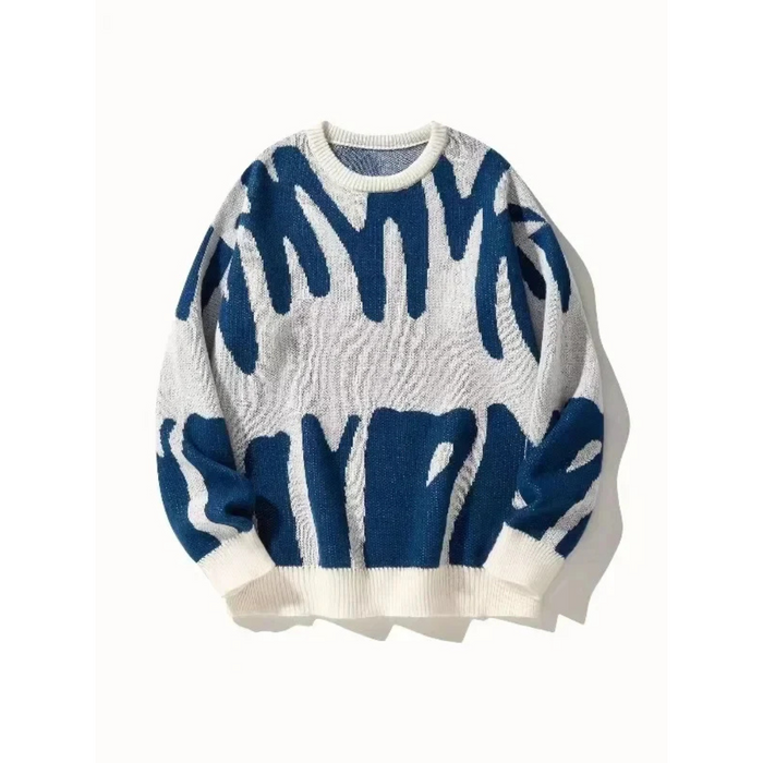 Sweter Męski z Abstrakcyjnym Wzorem i Okrągłym Dekoltem