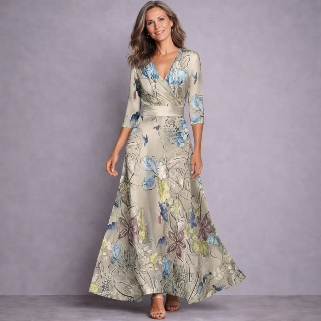 Emilia | Elegancka Sukienka Maxi z Rękawem 3/4