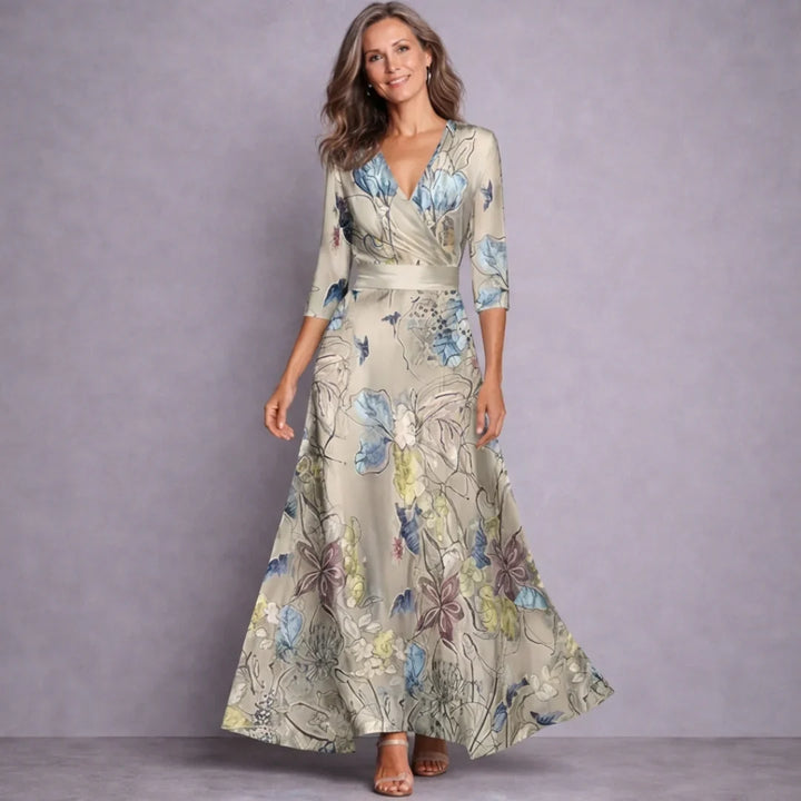 Emilia | Elegancka Sukienka Maxi z Rękawem 3/4