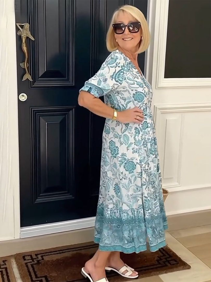 Rosalie | Elegancka Sukienka Kwiatowa z Dekoltem w Serek