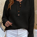 Cecilia | Sweter Henley z Prążkowanej Dzianiny
