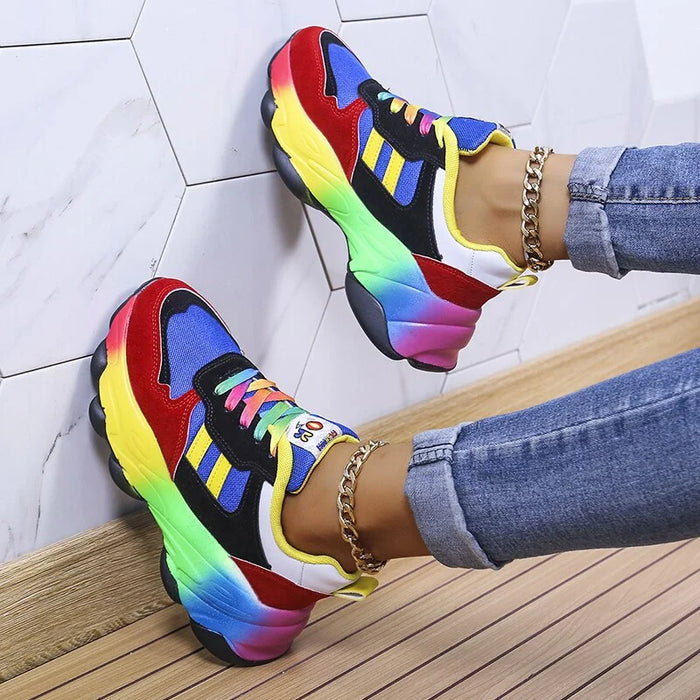 Damskie Kolorowe Sneakersy z Grubą Podeszwą Rainbow