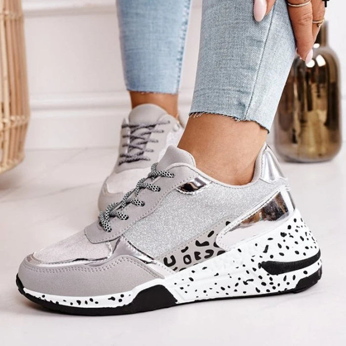 Damskie Sneakersy na Platformie z Wiązaniem i Wzorem